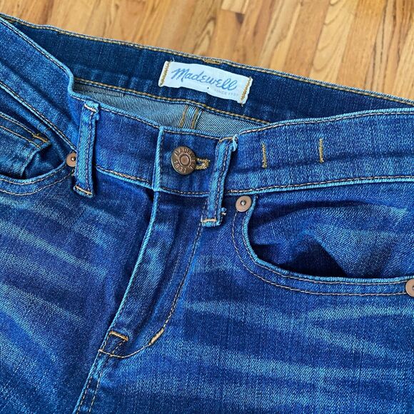 Madewell Mid Rise Skinny Medium Blue Wash Whiskered Distressed Knee Jeans 25 - Picture 8 of 9